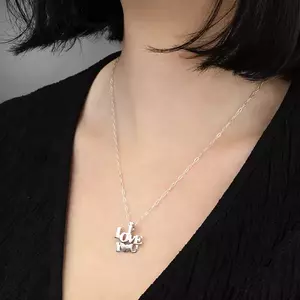 Nyakék - szerelmes felirat szívvel, ovális szemű lánc, 925 ezüst kép