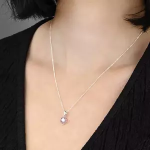 925 ezüst nyakék, lánc és lóhere, világosrózsaszín cirkónia kép