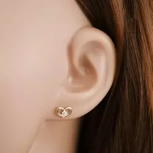 Arany fülbevaló 375 - fényes szimmetrikus szív, kerek cirkónia kép