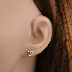 9K arany fülbevaló szív kontúr cirkónia vonallal kép