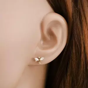 9K arany fülbevaló szitakötők cirkóniákkal a szárnyakban kép