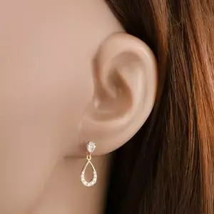 Arany lógó fülbevaló 9K cirkónia könnycseppel és ívvel kép