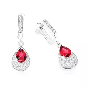 Fülbevaló 925 ezüstből, medál piros-rózsaszín cirkóniával, átlátszó kövel kép