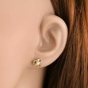 9K arany fülbevaló csomó összefont gyűrűkkel és cirkóniával kép