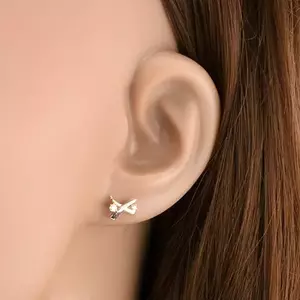 9K arany fülbevaló keresztezett vonalakkal és cirkóniákkal kéttónusú aranyból kép