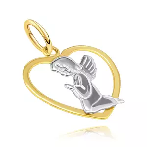 Kétszínű medál 9K aranyból - angyal ima közben, szív körvonal kép