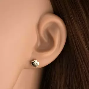 9K arany négylevelű lóhere fülbevaló szerencsére gravírozott mintával kép