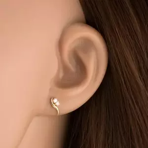 9K arany fülbevaló lekerekített vonalú cirkóniákkal kép