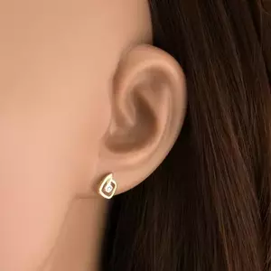 9K arany fülbevaló aszimmetrikus négyzetek cirkóniával kép