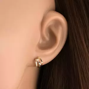 9K arany fülbevaló hármas ívekkel, átlátszó cirkóniával kép