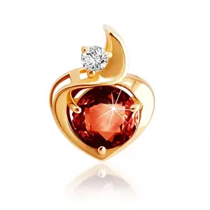 Medál 9K sárga aranyból - szívkörvonal piros színű gránáttal, átlátszó cirkónia kép