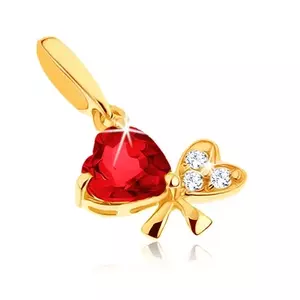 375 arany medál - masni két szívből, piros gránát, átlátszó cirkóniák kép