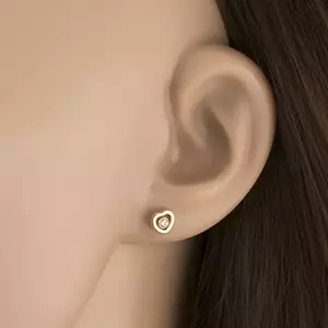 9K arany fülbevaló szimmetrikus szív átlátszó cirkóniával kép