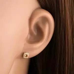 9K arany fülbevaló citrinből, átlátszó cirkónia szegéllye kép