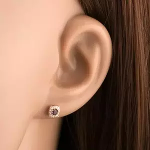 9K arany fülbevaló ametiszttel és átlátszó cirkóniákkal kép