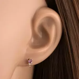 9K arany fülbevaló lila ametiszt szívvel és fényes masnival kép