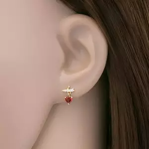 9K arany fülbevaló gránátszívvel és átlátszó cirkónia szalaggal kép