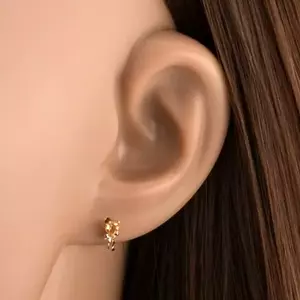 9K arany fülbevaló citrin szívvel és fényes szalaggal kép