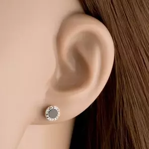 9K arany fülbevaló fekete ónix Swarovski kristály éllel kép