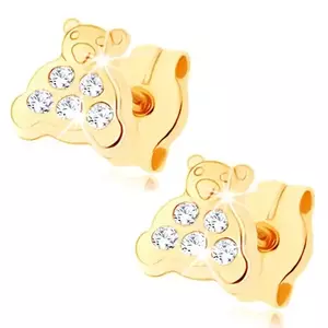 9 karátos arany mackó fülbevaló átlátszó cirkóniákkal kép