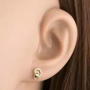 9 karátos arany fülbevaló aszimmetrikus, csepp alakú, kombinált aranyból kép