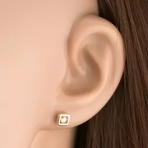 9K arany fülbevaló négyzet alakú, átlátszó cirkóniával kép