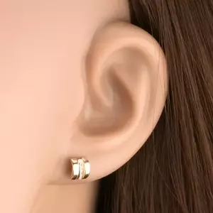 9K arany fülbevaló dupla ívvel és függőleges vonallal, átlátszó cirkóniákkal kép