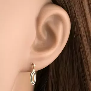 9K arany fülbevaló ovális medállal, fekete mázzal és cirkóniákkal kép