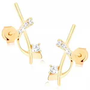9K arany fülbevaló íves mintával, keresztező vonallal és cirkóniákkal kép