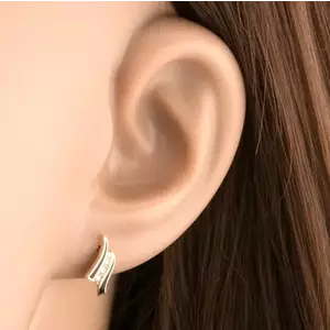 9K arany fülbevaló hullámos mintával, fekete mázzal és cirkóniákkal kép