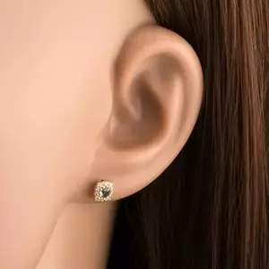 14 karátos arany fülbevaló négyzet alakú, kék topázzal és cirkóniákkal bélelve kép