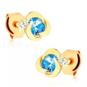 14 karátos arany fülbevaló virággal, topáz középpel és átlátszó cirkóniával kép