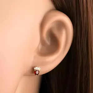 14 karátos arany fülbevaló vörös gránáttal és cirkónia koronával kép