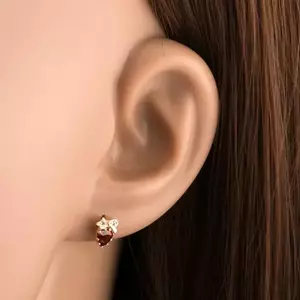 14 karátos arany fülbevaló szív alakú gránáttal és cirkónia masnival kép