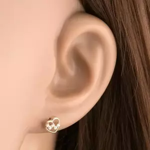 14 karátos arany fülbevaló szív alakú gyöngyökkel és átlátszó cirkóniákkal kép