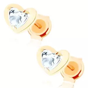 14 karátos arany fülbevaló átlátszó cirkóniával, szív alakú és sima körvonallal kép