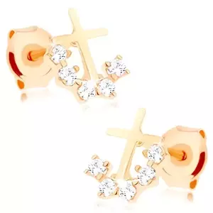 14 karátos arany fülbevaló latin kereszttel és cirkónia ívvel kép