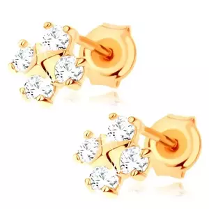 Fülbevaló 14K sárga aranyból - négy, kerek cirkónia, kicsi piramis középen kép