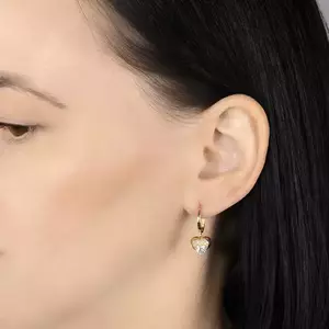 585 arany fülbevaló - kör fényes szívvel lelógatva, átlátszó cirkónia kép