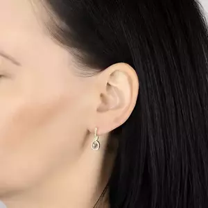 14K sárga színű arany fülbevaló - függőleges csík, ovális, átlászó cirkónia, csillogó vonal kép