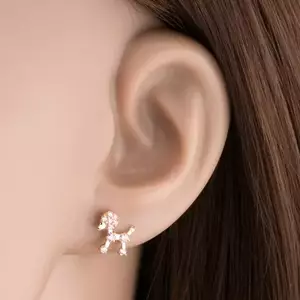 585 arany stekkeres fülbevaló - pudli kutya rózsaszín cirkóniákkal kép