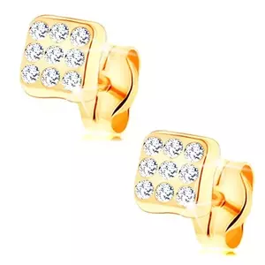 Fülbevaló 14K sárga aranyból - csillogó négyzet, kerek átlátszó cirkóniák kép
