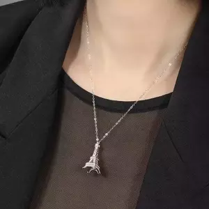 Ezüst nyaklánc 925, nyaklánc és medál, Eiffel - torony cirkóniával kép