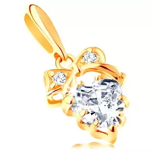 14K sárga arany medál - átlátszó cirkónia szív masnival kép