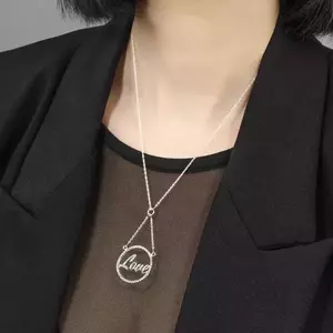 925 ezüst nyakék, lánc és medál - cirkóniás körvonal, Love felirat kép