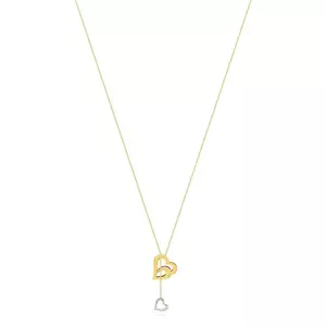 585 arany nyakék - vékony nyaklánc, kettős szív körvonal és függő szívecske kép