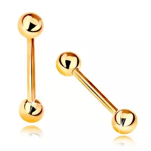 Piercing sárga 14K aranyból - súlyzó, két fényes sima golyó, 16 mm kép