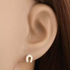 Fülbevaló sárga 14K aranyból - csillogó patkó pontokkal és átlátszó cirkóniákkal kép