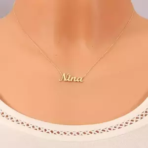 Nyaklánc sárga 14K aranyból - vékony lánc, fényes medál - név Nina kép