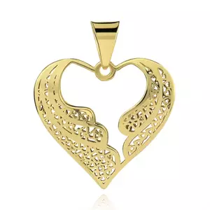 585 arany medál - filigrán szív kétszínű angyalszárnyakkal kép